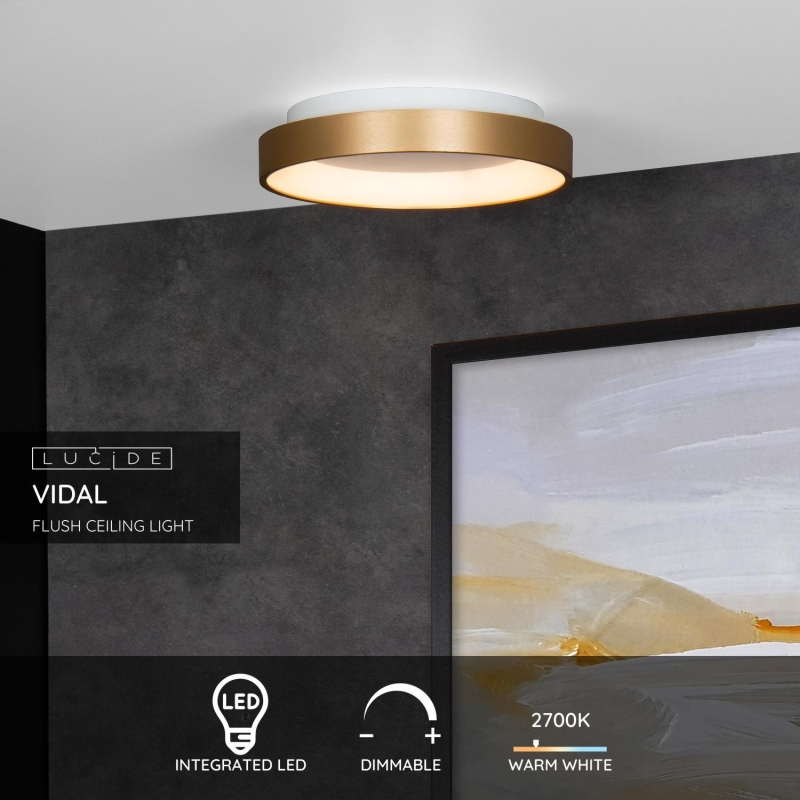 Lucide VIDAL - Zapustené stropné svietidlo - Ø 28 cm - LED Rozm. - 1x20W 2700K - Matt Gold / Mosadz